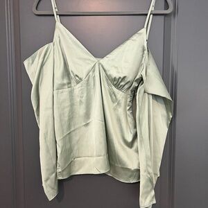 S Green Silky Long Sleeve Cutoff Top